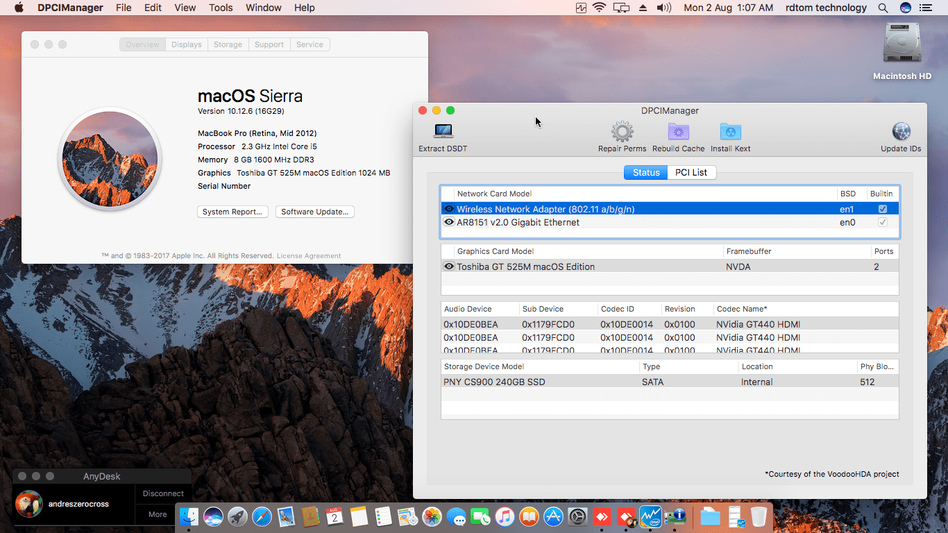 Success Hackintosh macOS Sierra 10.12.6 Build 16G29 in Toshiba Satellite L745